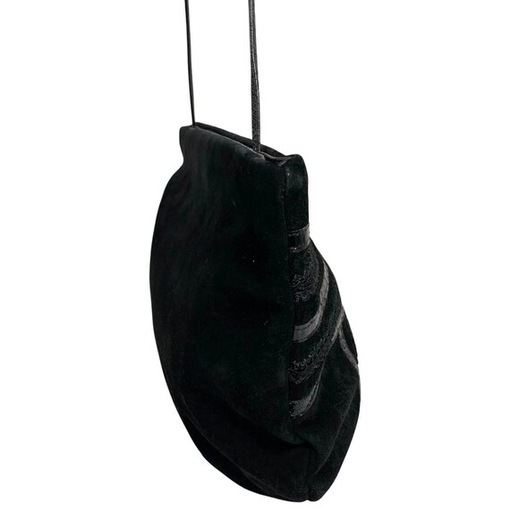 1980s PALIZZIO Black Suede Patent Snakeskin Accents Hinged Clutch Shoulder Bag - Picture 7 of 12